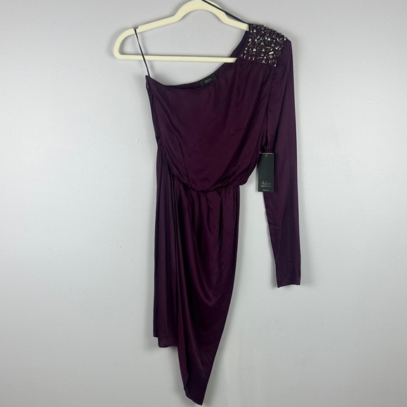 Aidan by Aidan Mattox Purple Asymmetrical Pleated Midi Dress Size 0 - Picture 2 of 15
